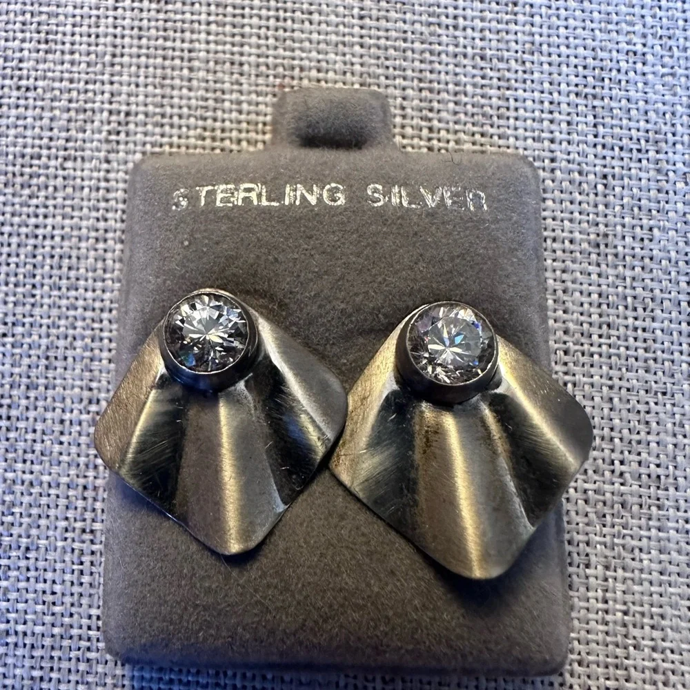 Sterling Silver Earrings with Crystal Accents - Picture 1 of 7